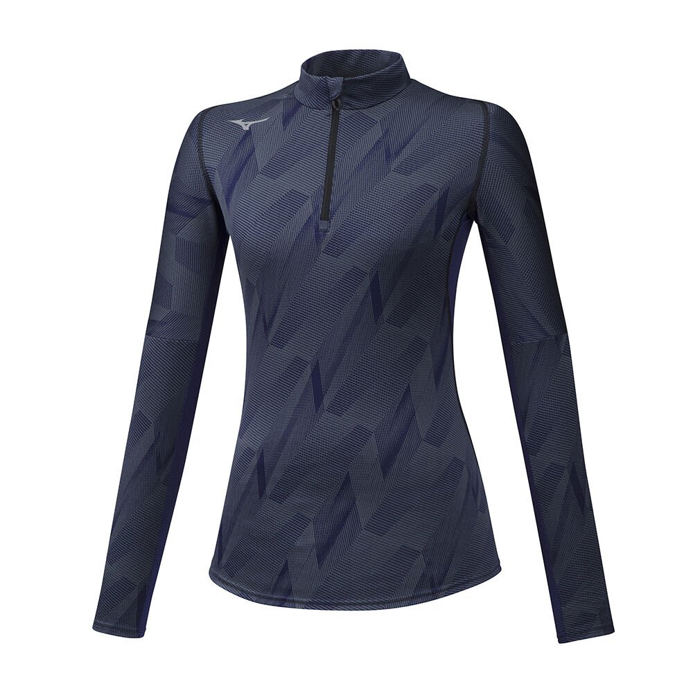 Blusa Mizuno Running Jacquard Graphic HZ - Mulher - Azul Marinho - EFIWT4381